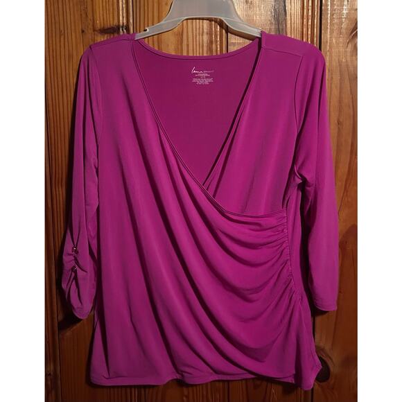 Lane Bryant magenta pink ruched wrap stretch slinky blouse size 14/16 XL - Picture 1 of 3